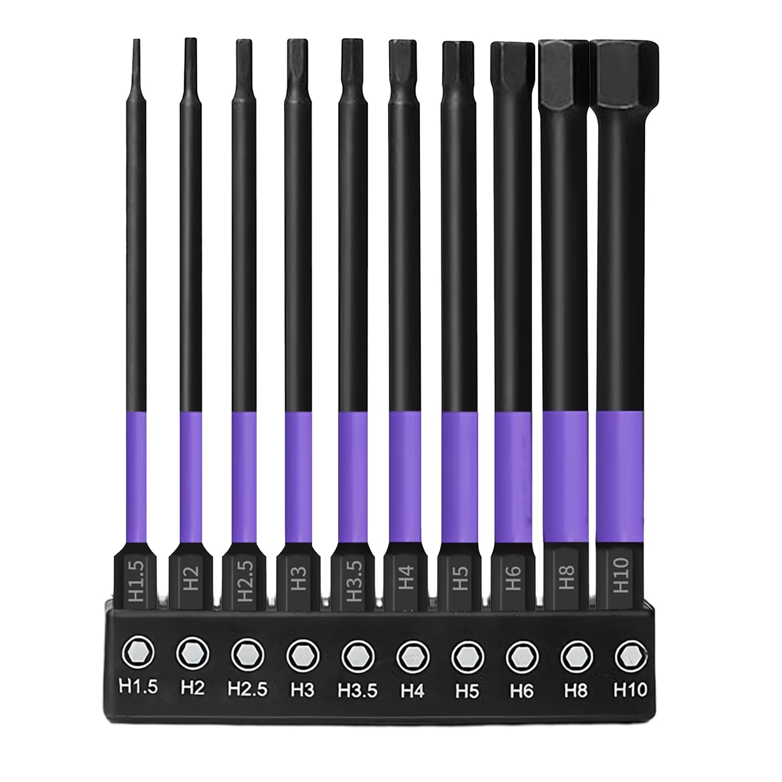 Allen Key Drill Bit Set 100mm, 10Pcs Hex Screwdriver Allen Key Bits Long S2 Steel Hex Wrench Bit Sets for Drill H1.5-H10 1/4 Inch