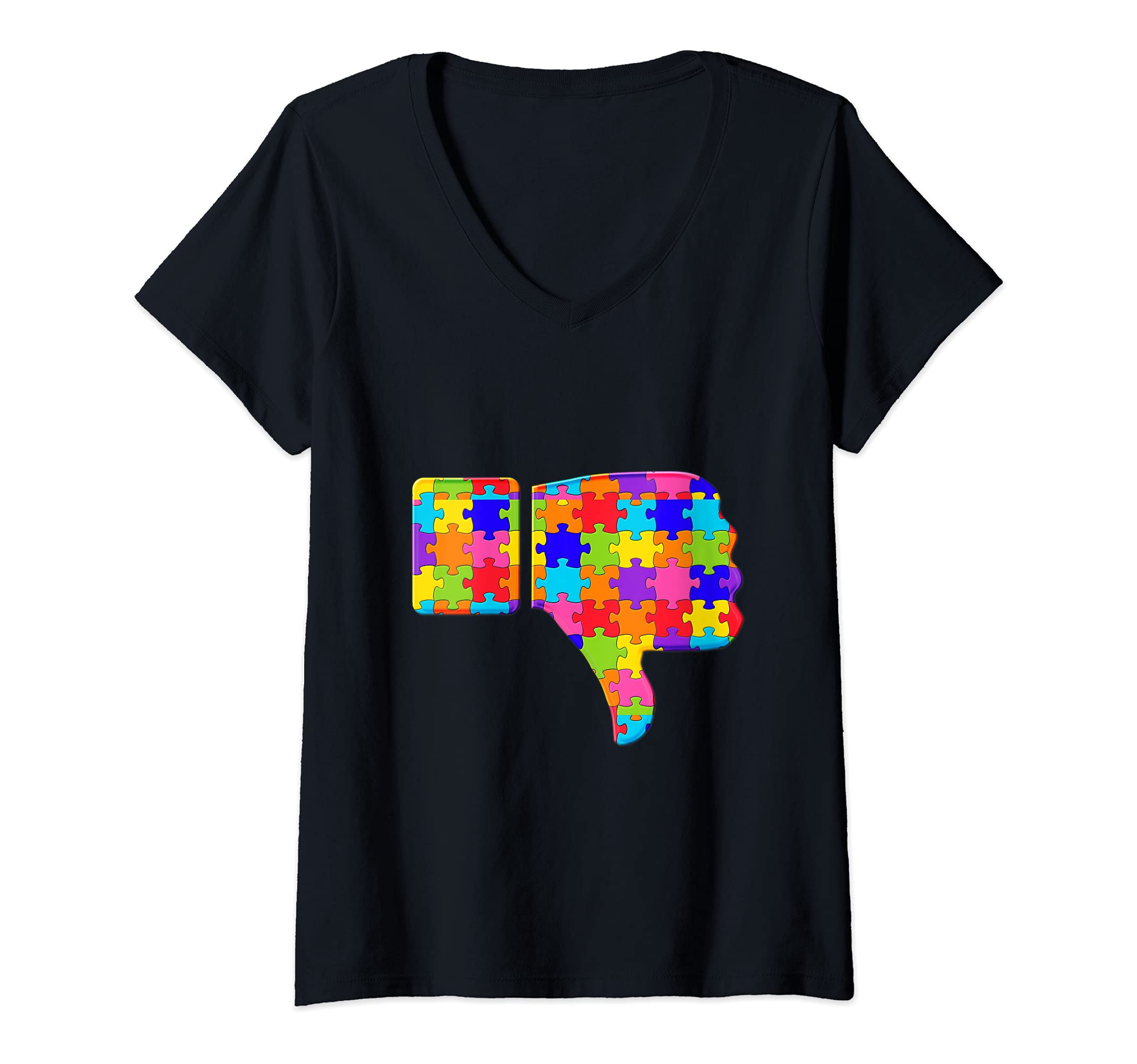Womens Dislike Disapprove Jigsaw Autism Puzzle V-Neck T-Shirt