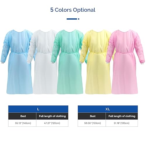 Miniatura 36 de JMU 100 piezas de batas de aislamiento desechables a granel, vestidos médicos PP largos con puños de punto (blanco)