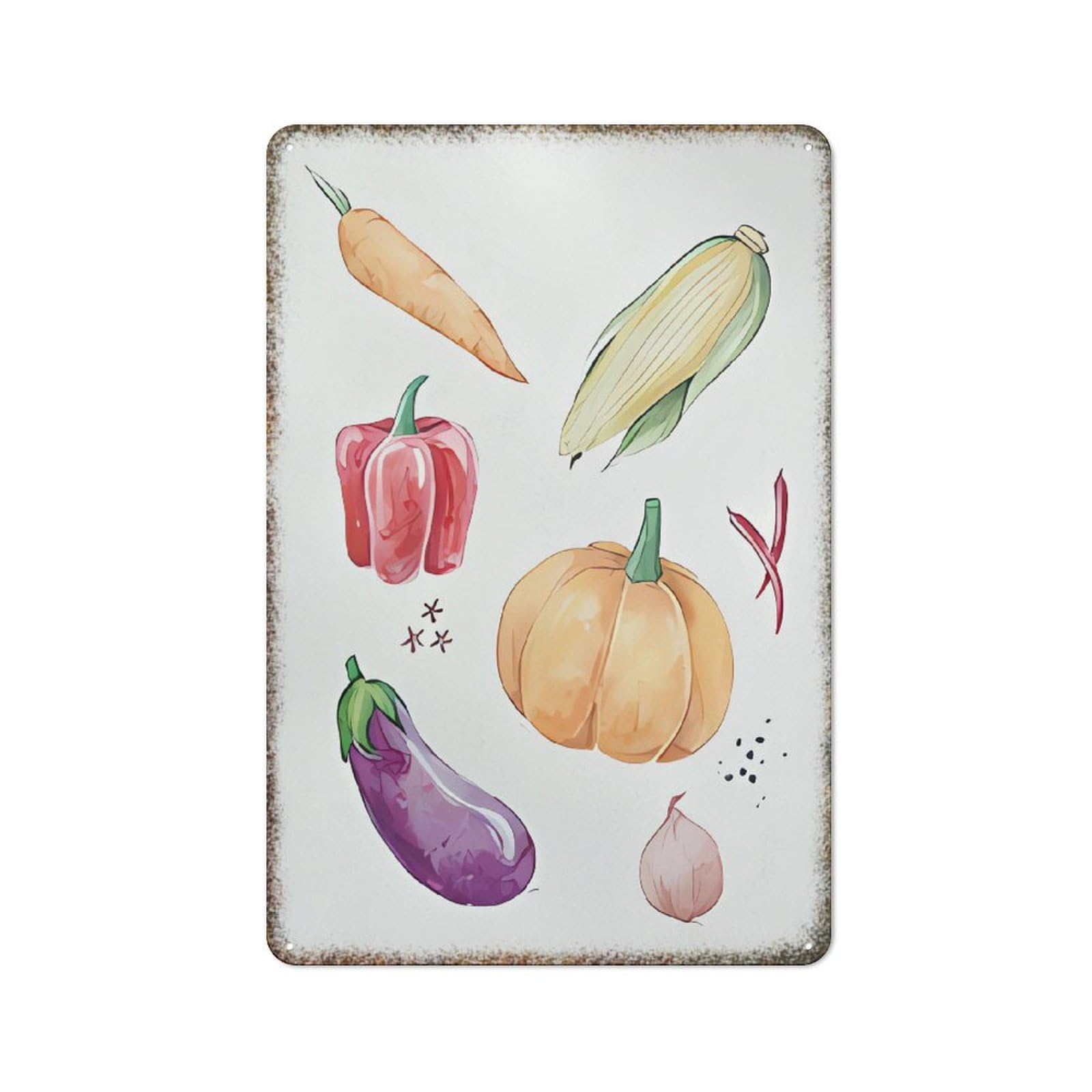 Vegetable Watercolor Minimalist Retro Metal Wall Poster Interesting Rustic Style Art Sign for Home Farmhouse Wall Decoration 8x12 Inch