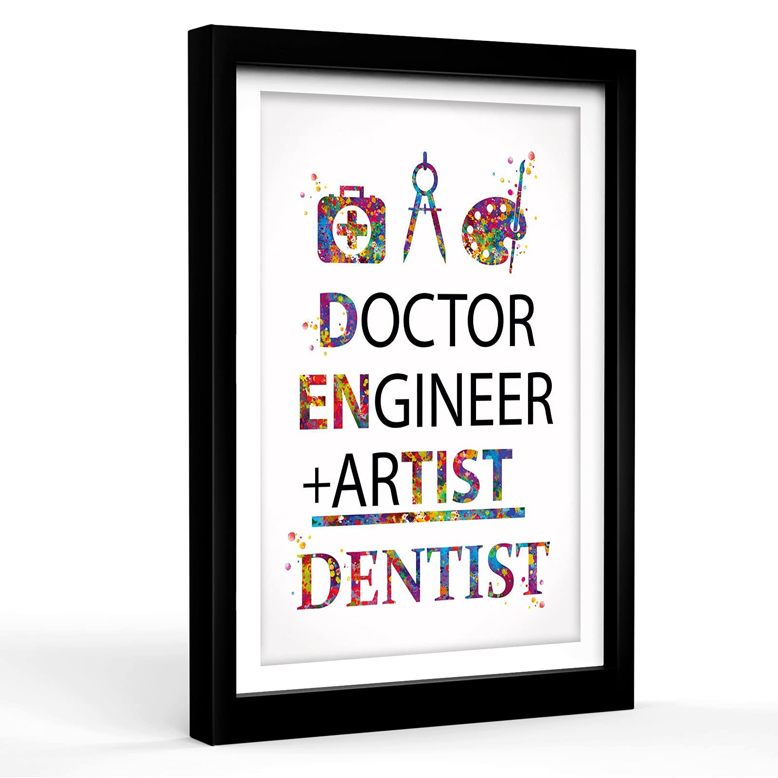 RainArt Dentist Quote Watercolor Print Doctor Engineer Artist Teeth Stomatology Clinic Geek Gift Nerd Wall Decor Medical Art Dental Office Art, 12X18 inch wood Framed Modern Canvas Glass cover White