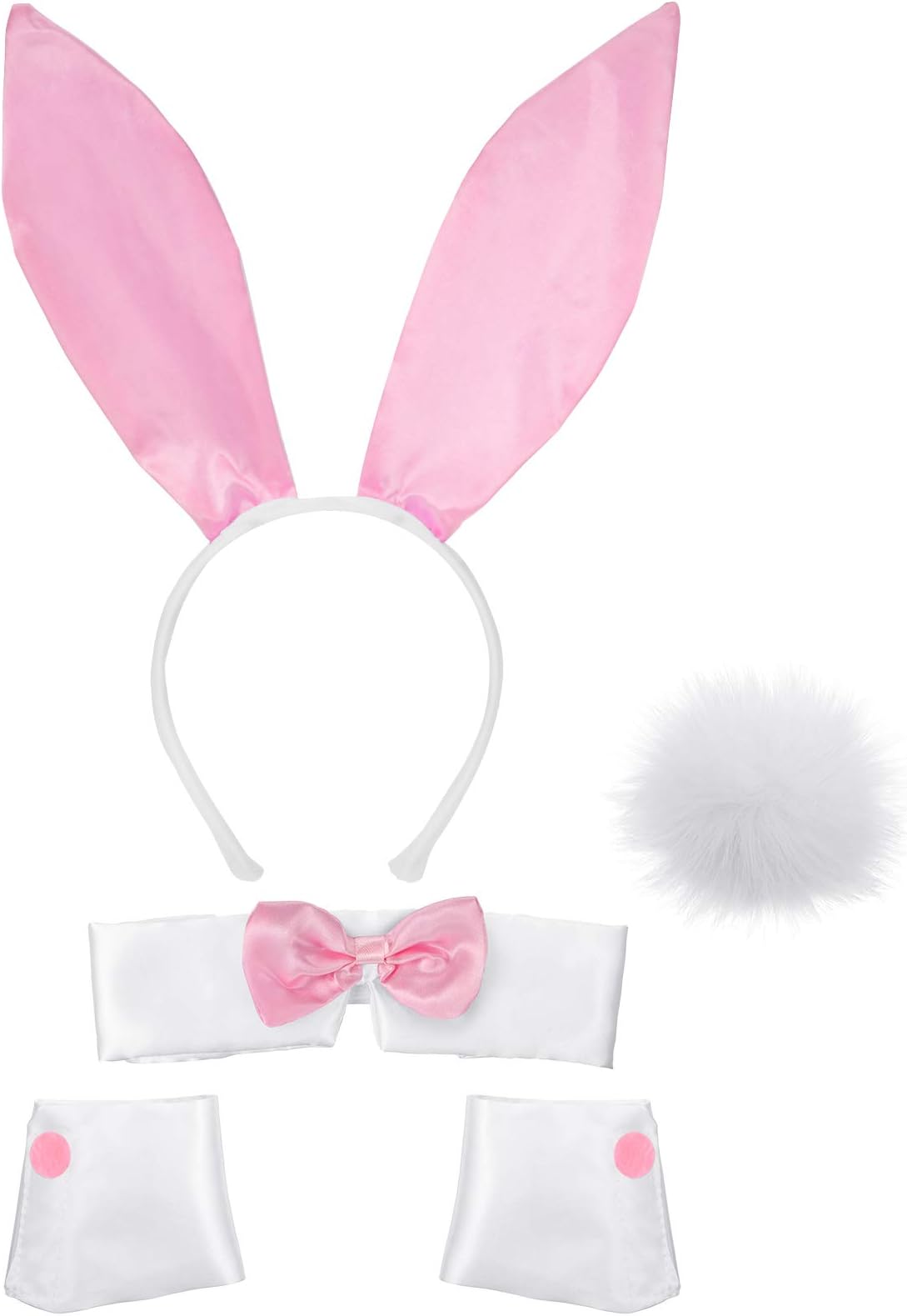 SATINIOR Bunny Accessory Set Rabbit Ear Headband Bow Tie Cuffs Tail for Costume Party