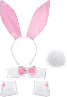 Bunny Costume Set Rabbit Ear Headband Collar Bow Tie Costume Cuffs Rabbit Tail for Halloween Party