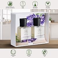 Vista 5 de Juego de difusor de varillas de lavanda con aceite esencial de lavanda, 3.4 onzas líquidas, 2 x 1.7 fl oz, difusores perfumados, difusor de varillas