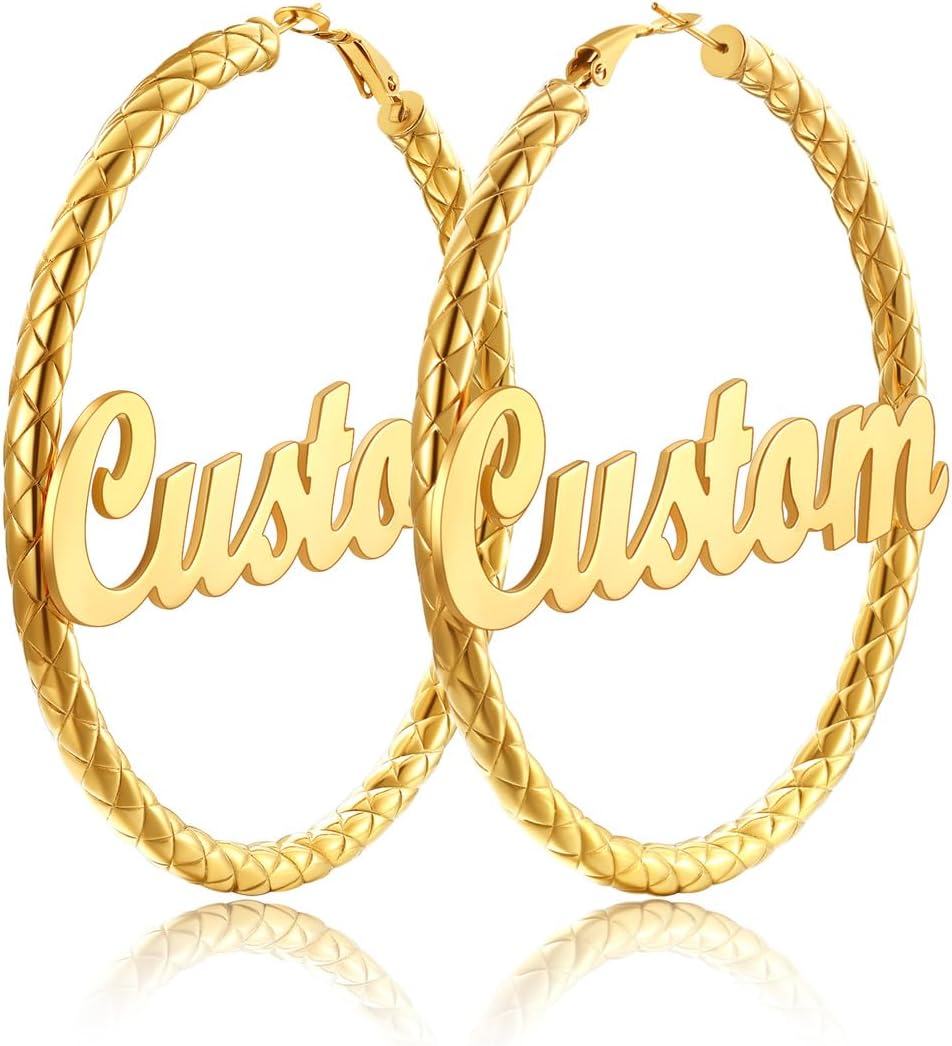 FindChic Chunky Hoop Earrings for Women, Silver/Black/14K Gold Plated Crossover Patterned Hollow Tube Rounded Loop Earrings, 30mm/40mm/60mm/80mm Hoops with Custom Name Options and Gift Box
