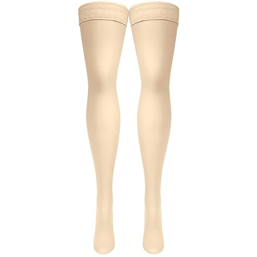 Miniatura 3 de Truform Medias de compresión transparentes, 30-40 mmHg, longitud alta hasta el muslo para mujer, 30 denier, desnudo, L