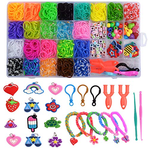 VEGCOO Elastiques bracelets，1600pcs Kit Bracelet Elastic，Kit pour Bracelet Bracelet Fille Kit Bracelet Elastique Kit Bracelet Elastique pour Création DIY, Création de Bijoux,Avec outil à Tricoter