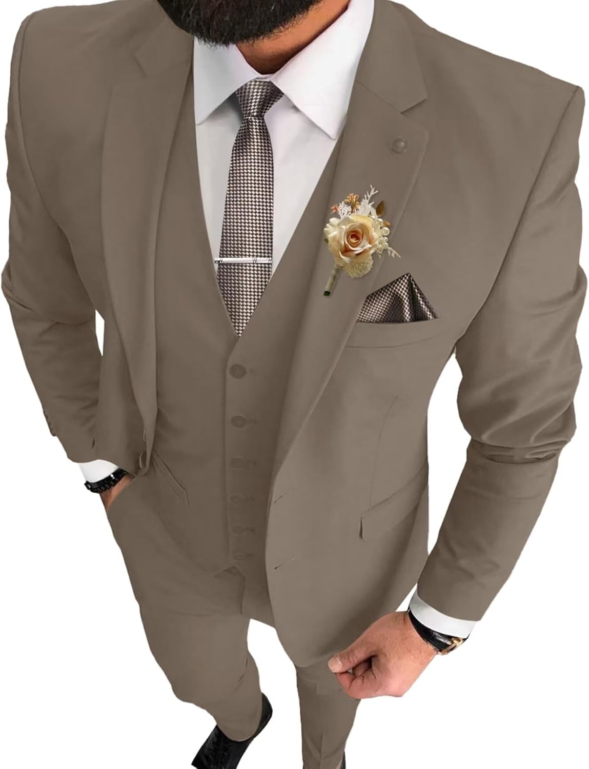 Mens Slim Fit Suit 3 Piece, Suits for Men Formal Wedding Business Prom Party Mens Tuxedo Suit Set Jacket Vest Pant