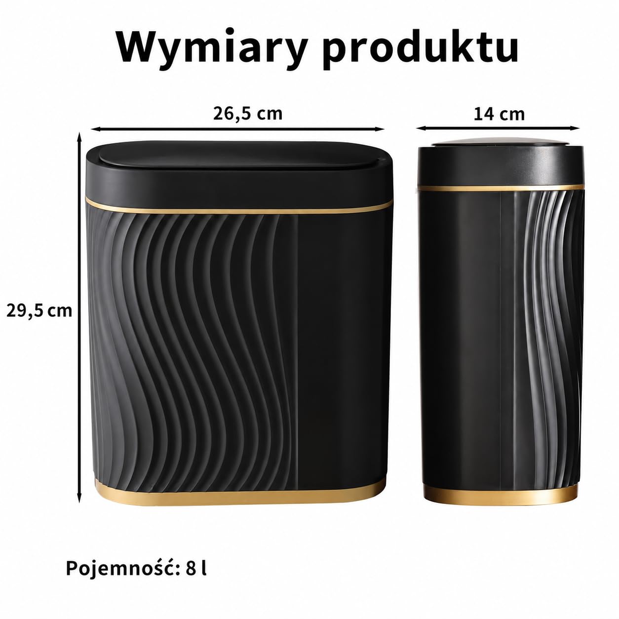 Automatyczny kosz na śmieci 8L z czujnikiem – Elektryczny pojemnik na odpady z pokrywą, hermetyczny i bezdotykowy – Kompaktowy do łazienki, kuchni, WC i biura – Cichy – Czarny