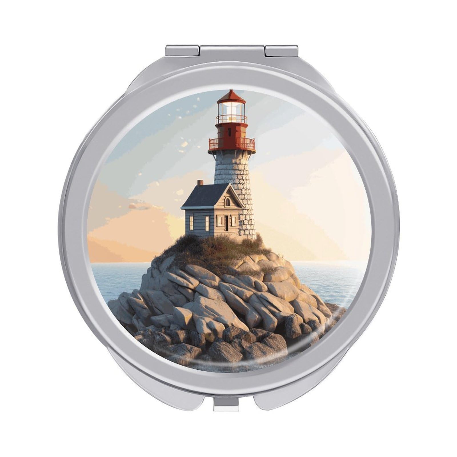 VstaDank 3D Seaside Lighthouse Compact Mirror for Purses Round Fashion Travel Makeup Mirror 2X /1x Magnifying Double Sides Mini Mirrors Portable Pocket Mirrors for Handbag Purse Women Gift