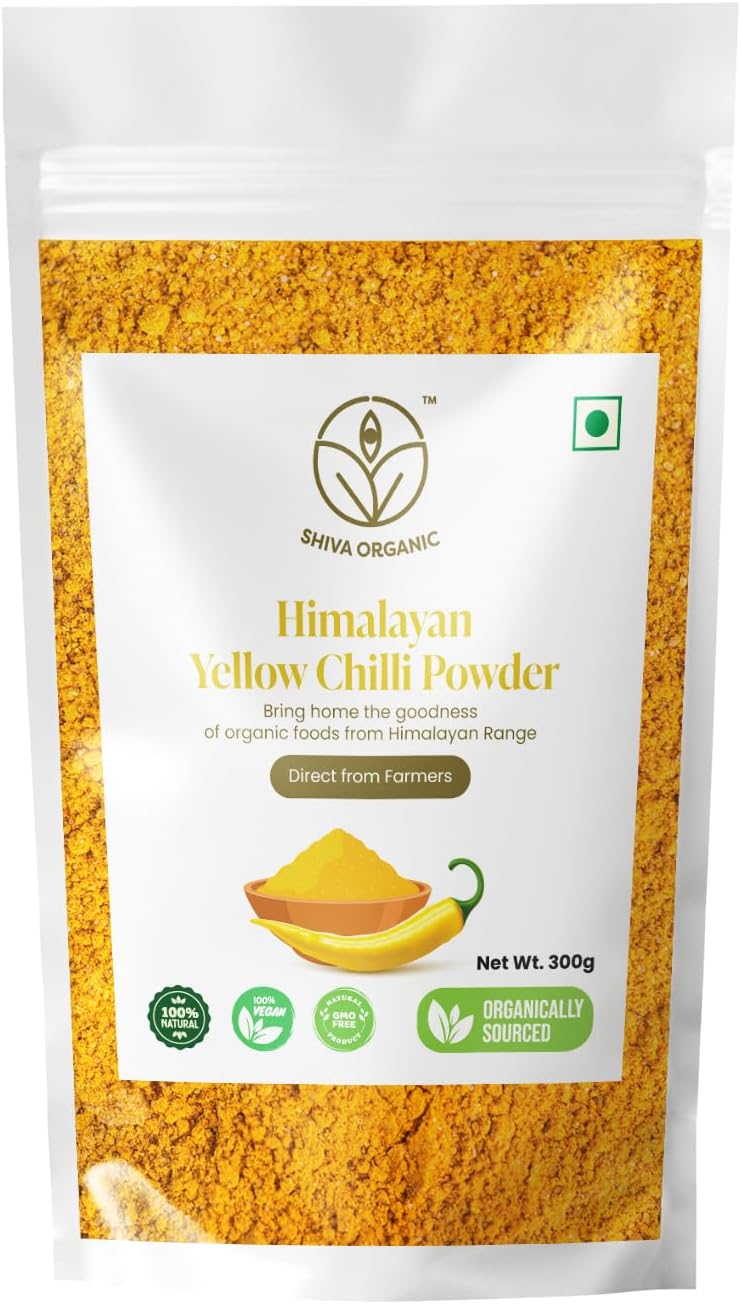 Shiva Organic Himalayan Yellow Chilli Powder - 300g | Preservative-Free | Chemical-Free | Sourced Organically