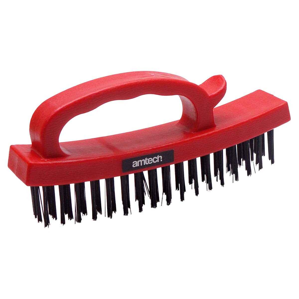 Amtech Easy Grip 4-Row Wire Brush, Ergonomic Poly Handle with Hardened Steel Bristles, Ideal for Heavy-Duty Cleaning