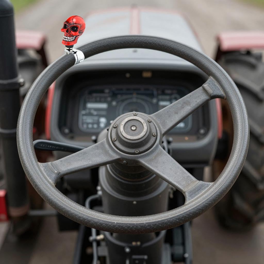 Lunsom Raddrehknauf, Totenkopf-Form, Auto, Drehknauf, Selbstmordknauf, Powergriff, Steuerung, Harz, Lenkspinner, Drehhilfe, passend für die meisten Fahrzeuge, LKWs, Traktoren, Boote (Rot A)