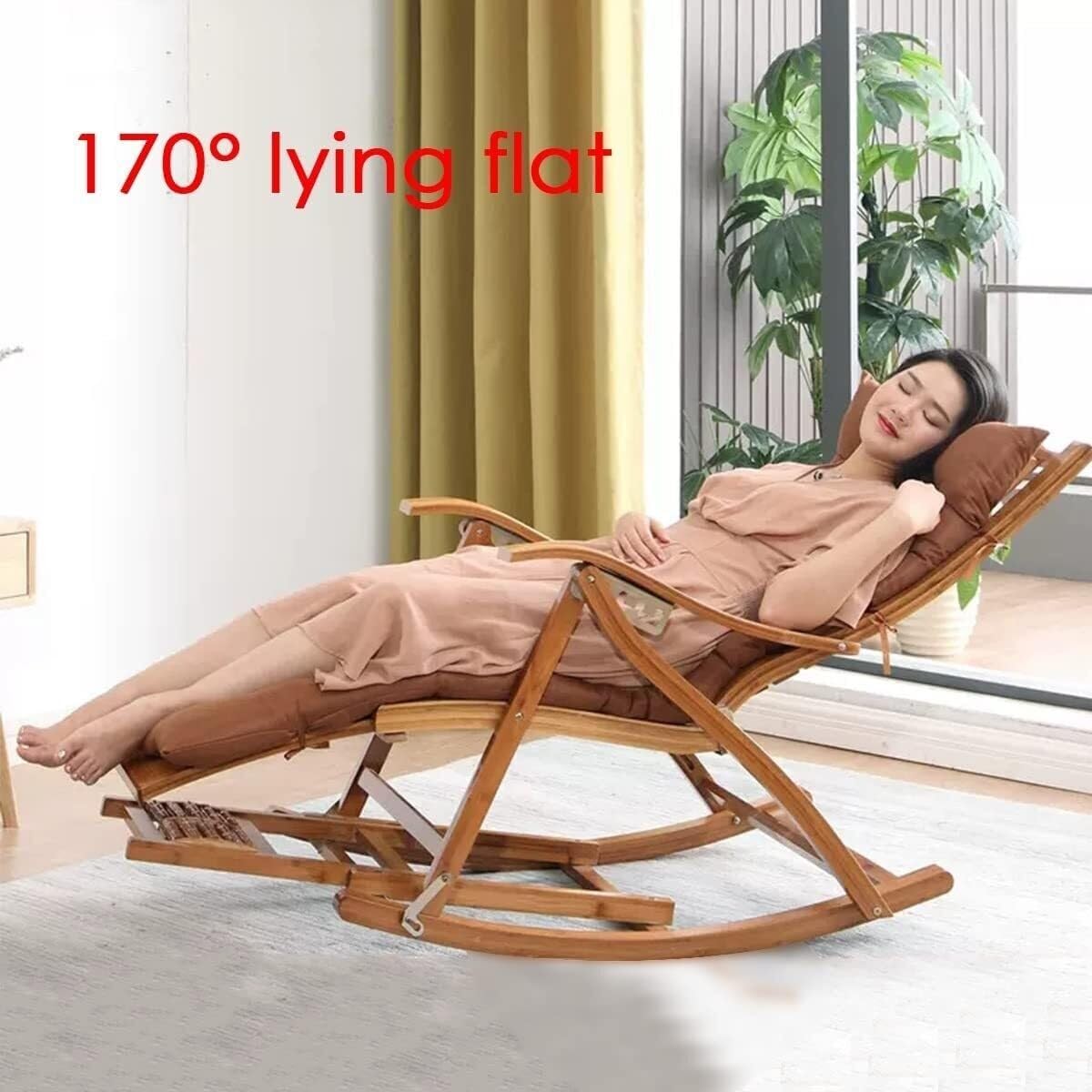 Fauteuil à Bascule inclinable et Pliable, rembourré et Doux, idéal pour Balcon, Piscine, Jardin, Loisirs en Bois, Chaise de Bureau (café)