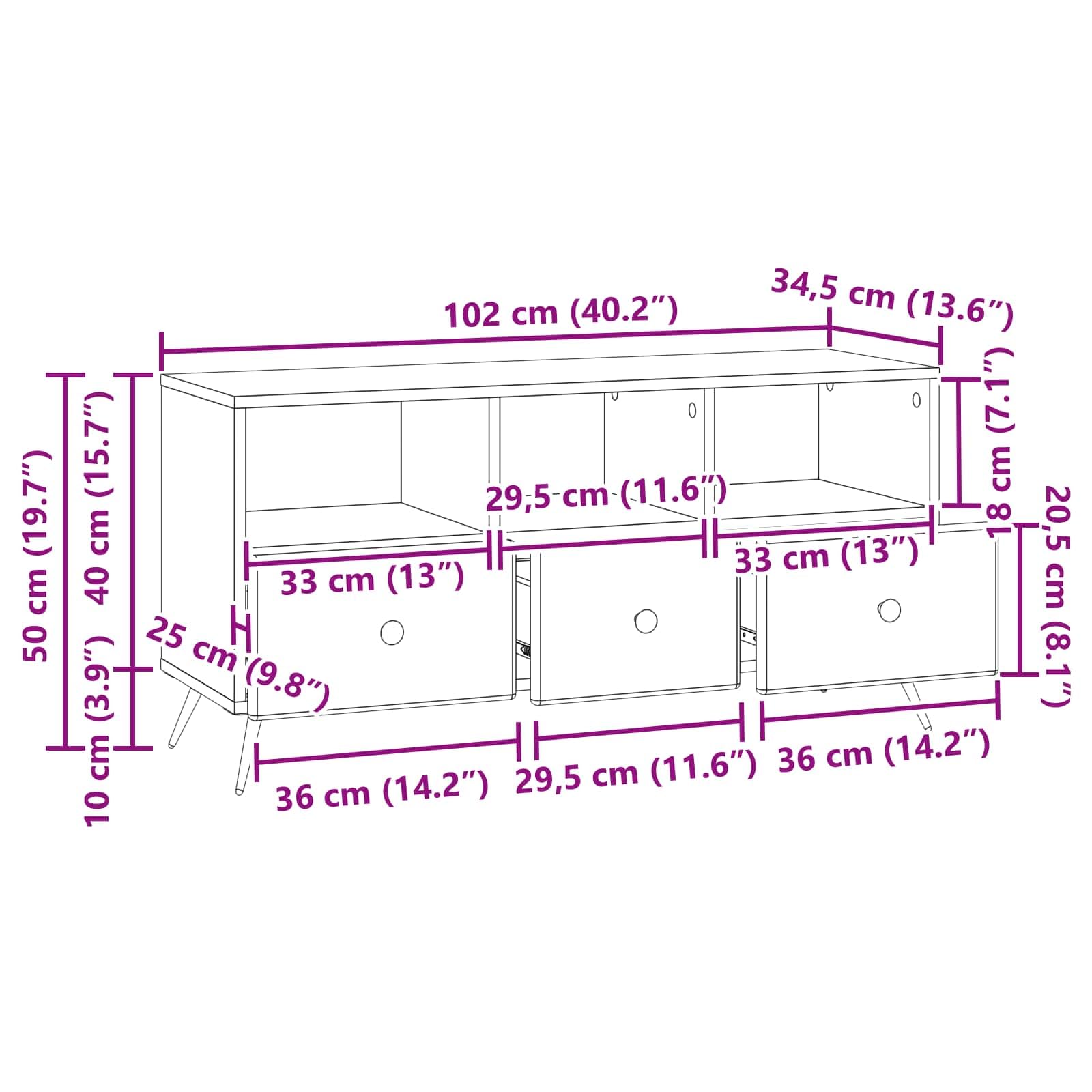 Mobile TV con cassetti, in legno bianco, 102 x 34,5 x 50 cm, credenza per soggiorno, camera da letto, con gestione dei cavi e ripiano versatile per gaming, angolo e stoccaggio