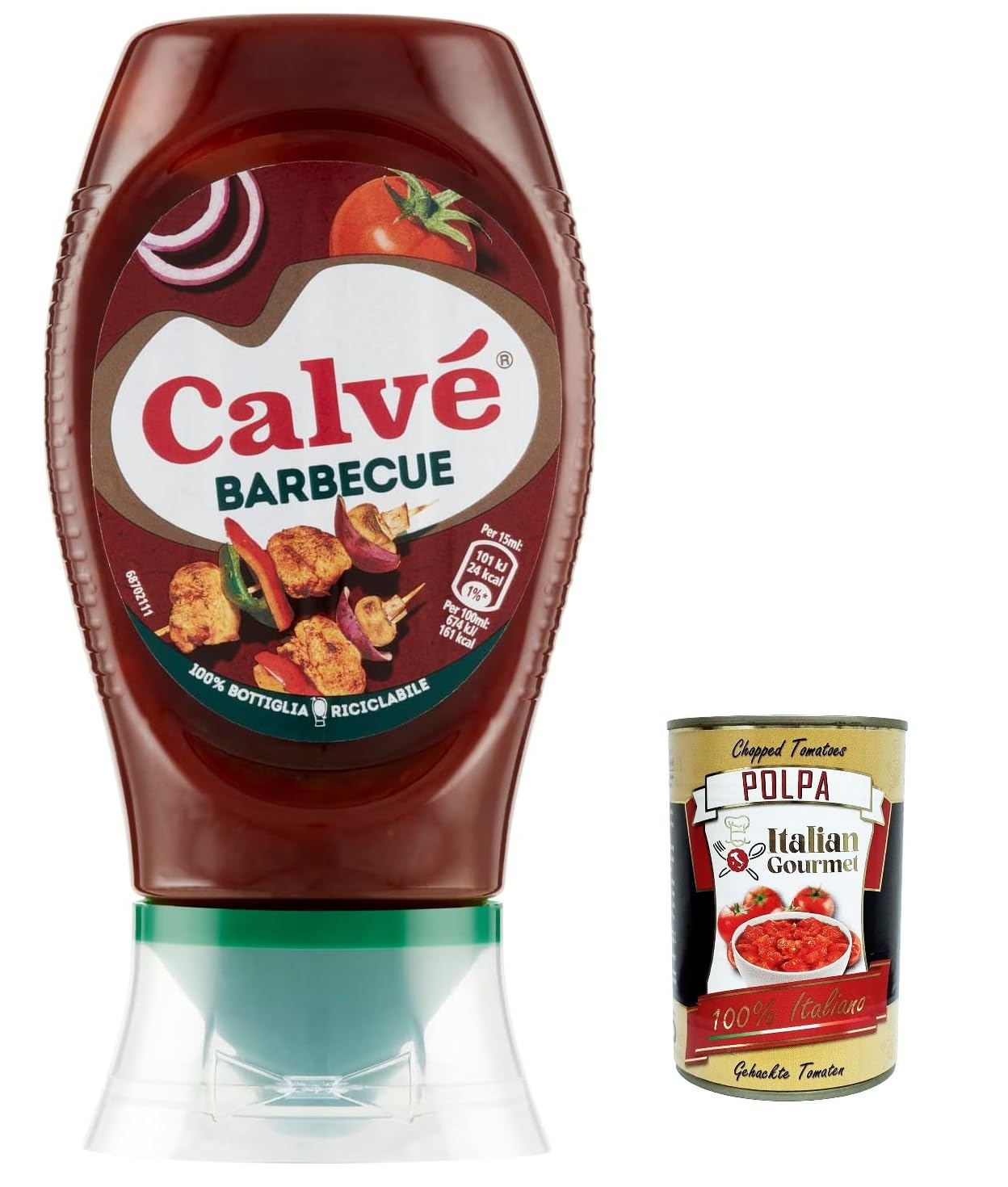 12 salsas Calvé Salsa Barbacoa con fuerte aroma a madera y humo, ideal para todos los platos de carne, 250 ml y polpa italiana gourmet 400 g
