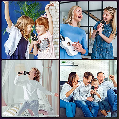 Milerong Karaoke Microphone for Kids Singing,5 in 1 Wireless Bluetooth Microphone with Led Lights Karaoke Machine Portable Mic Speaker Player Recorder for Home Party Birthday Black (Image - 2)