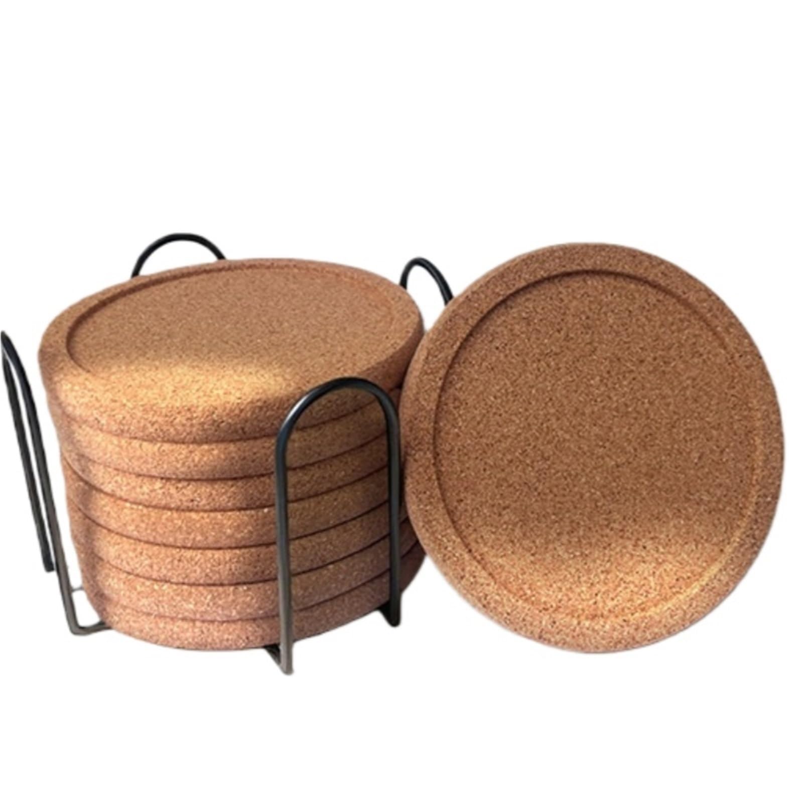 Insulated Coasters 5 Pcs Concave Cork Coaster With Metal Rack Desktop Coffee Heat Insulation Non Slip Round for Drinks Coffee Pads Beer Home Office