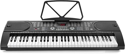 Miniatura 2 de Teclado de piano electrónico de la marca Hamzer modelo 61-Key portátil con atril taburete auriculares y micrófono