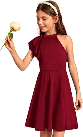 WDIRARA Girl's A Line Flowy Ruffle Sleeveless Asymmetrical Fancy Party Mini Dress