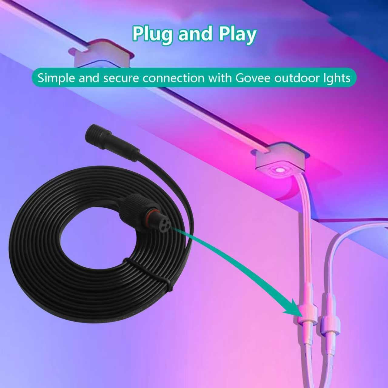 16FT Permanent Outdoor Lights Extension Cable Compatible with Govee Permanent Outdoor Lighting Systems（Please Refer to The Interface Size for Other Brands）