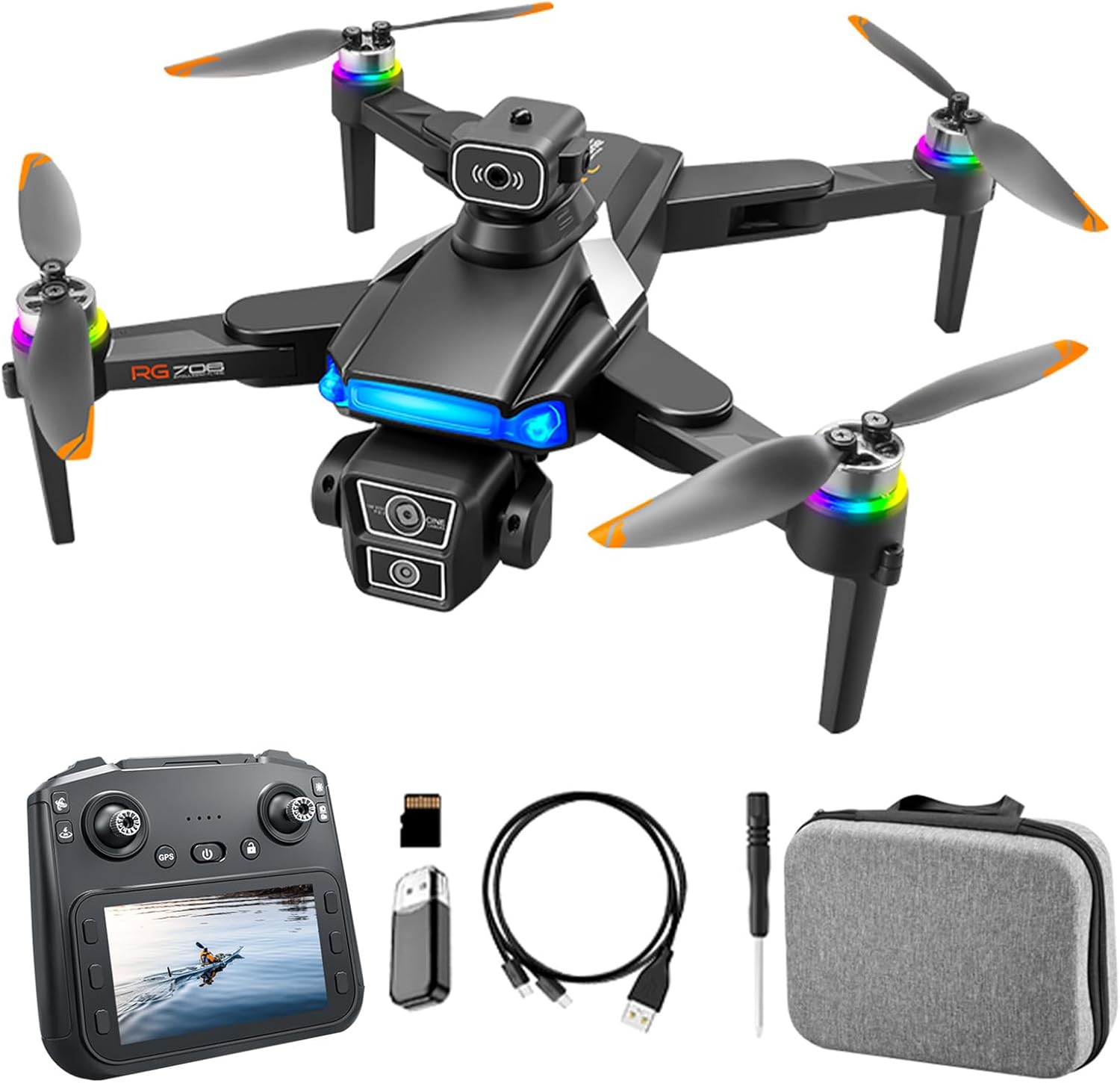 FPV Drone with Dual 4K Camera for Adult&Beginner,6''Screen RC Quadcopter,1.2Miles Range VT,360Infrared Obstacle Avoidance,50Min Flight,GPS Auto Return,Orbit&Follow,2 Batteries,Gift for Men