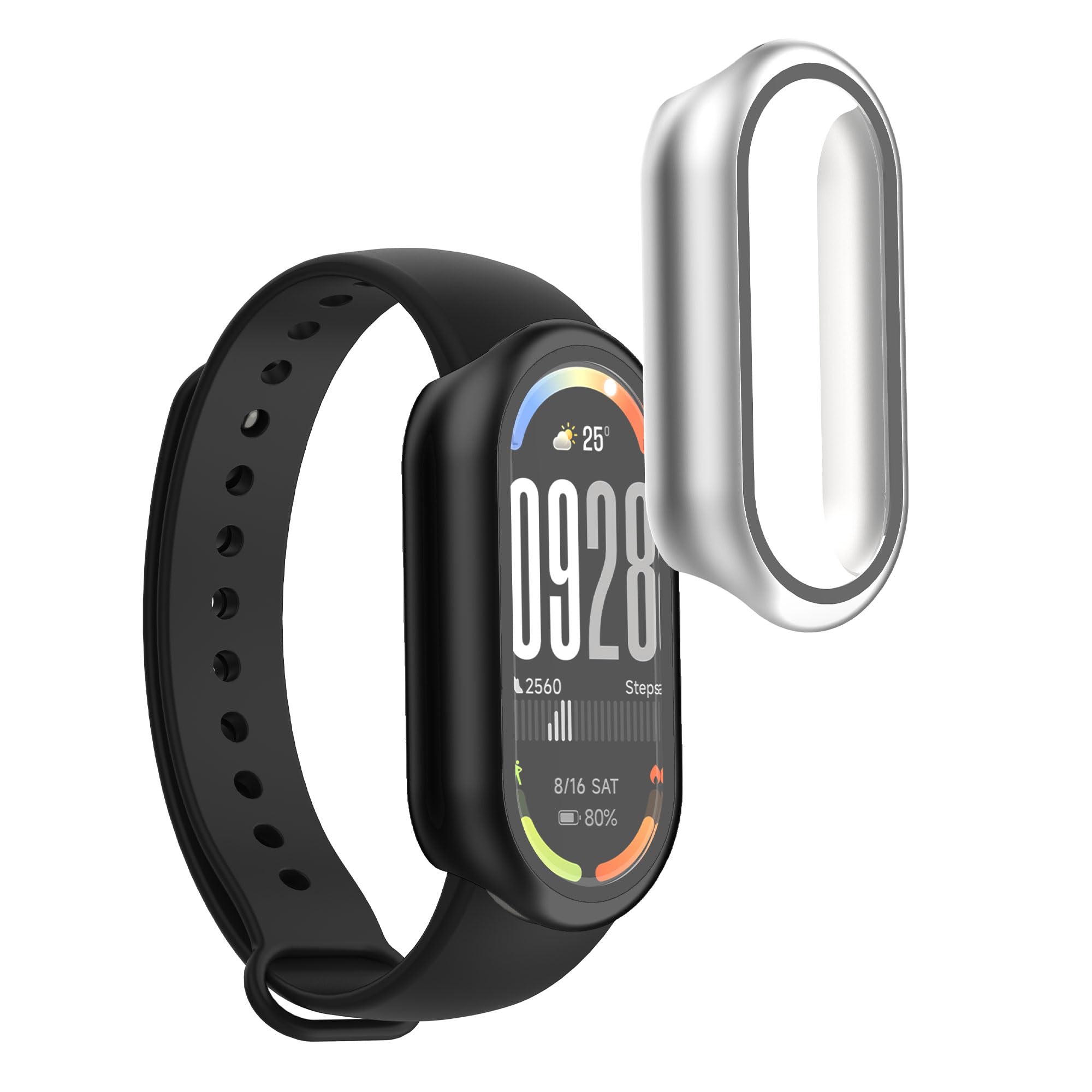 kwmobile 2X Etui kompatybilne z Xiaomi Mi Band 10 / Smart Band 10 - kompletne etui z pełnym szkłem na fitnesstracker - czarno-srebrny
