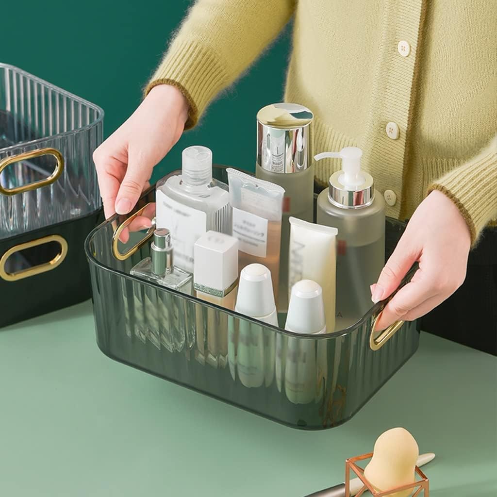 Transparent Green Plastic Storage Basket with Built-In Handles, Large Capacity Organizer Bin for Bathroom Counter, Skincare Bottles, Makeup, Toiletries, Kitchen & Pantry Storage-image-28