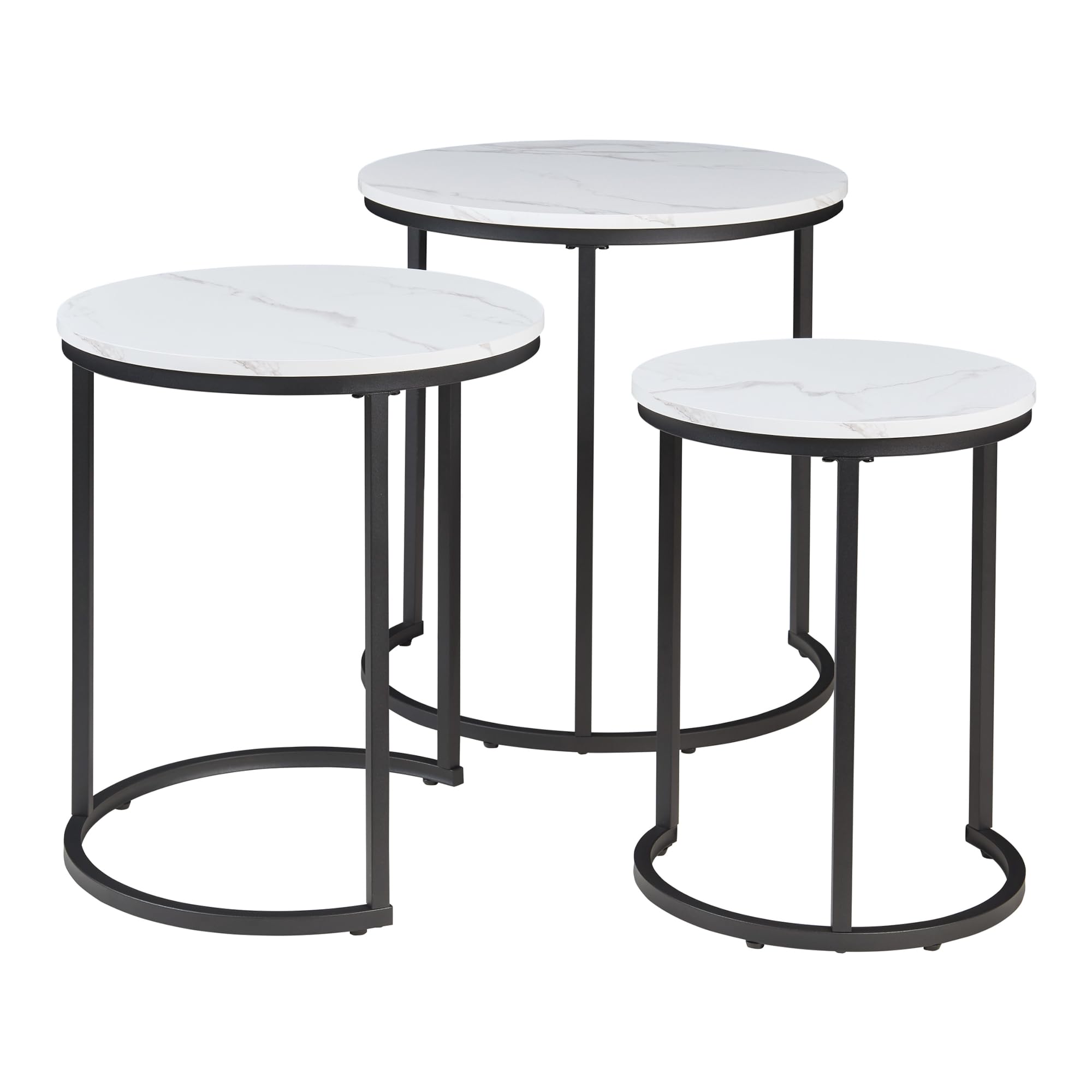 [en.casa] Beistelltisch 3er Set Ulricehamn Satztisch Metallgestell ineinander verschiebbar Wohnzimmertische im Set rund Sofatisch Marmoroptik Weiß