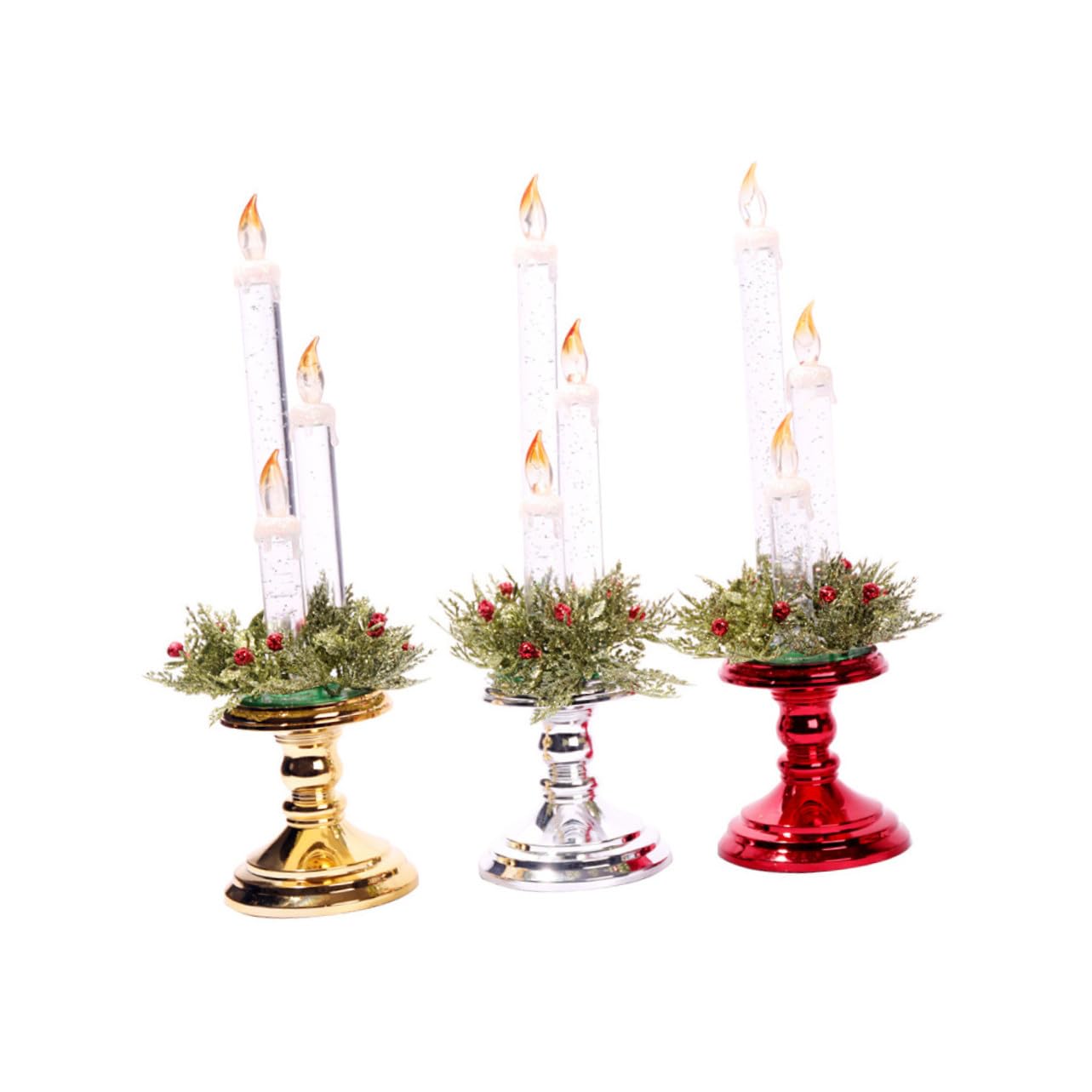 Velas navideñas rojas sin llama con candelabro LED electrónico para decoración del hogar 8
