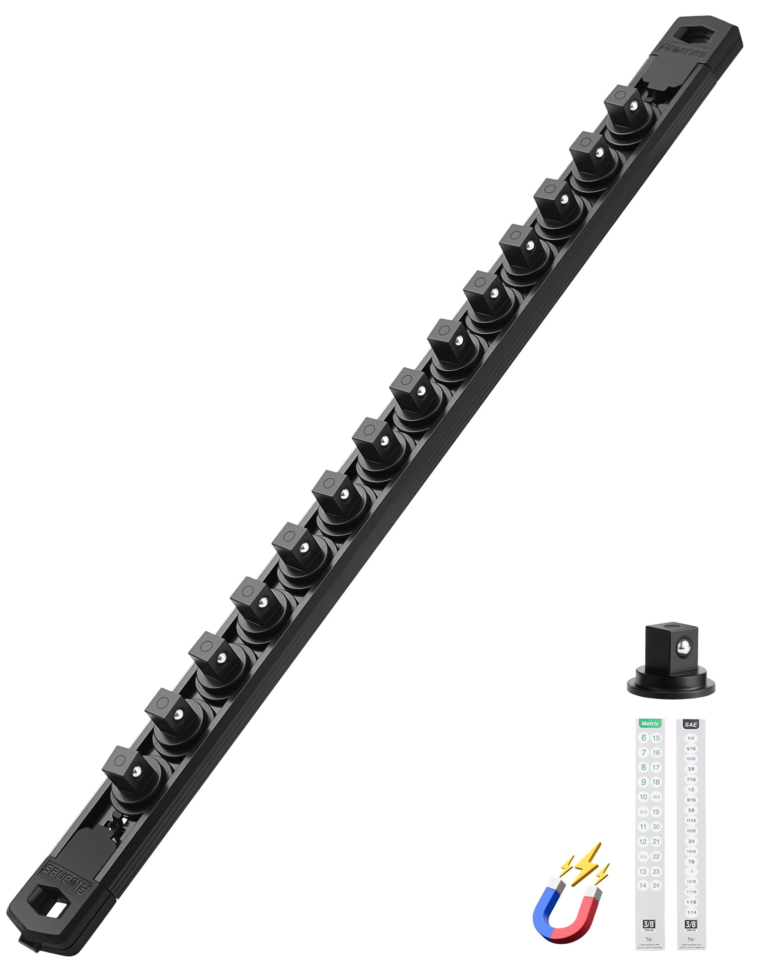 ALOANES Magnetic Socket Organizer, 3/8" Rail 14 Clips (Black, 1PC)