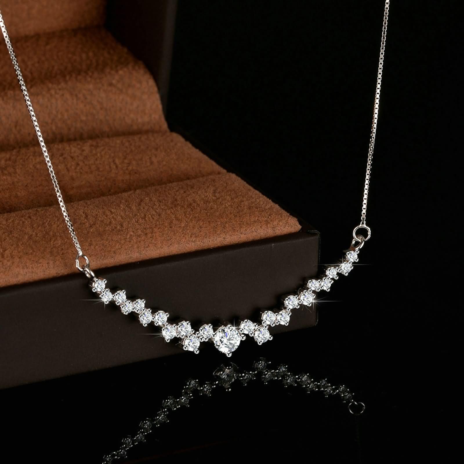 Collar con colgante de cadena para mujer, oro blanco de 9 quilates, 14 quilates, 18 quilates, geométrico con moissanita, collar de plata para mujer