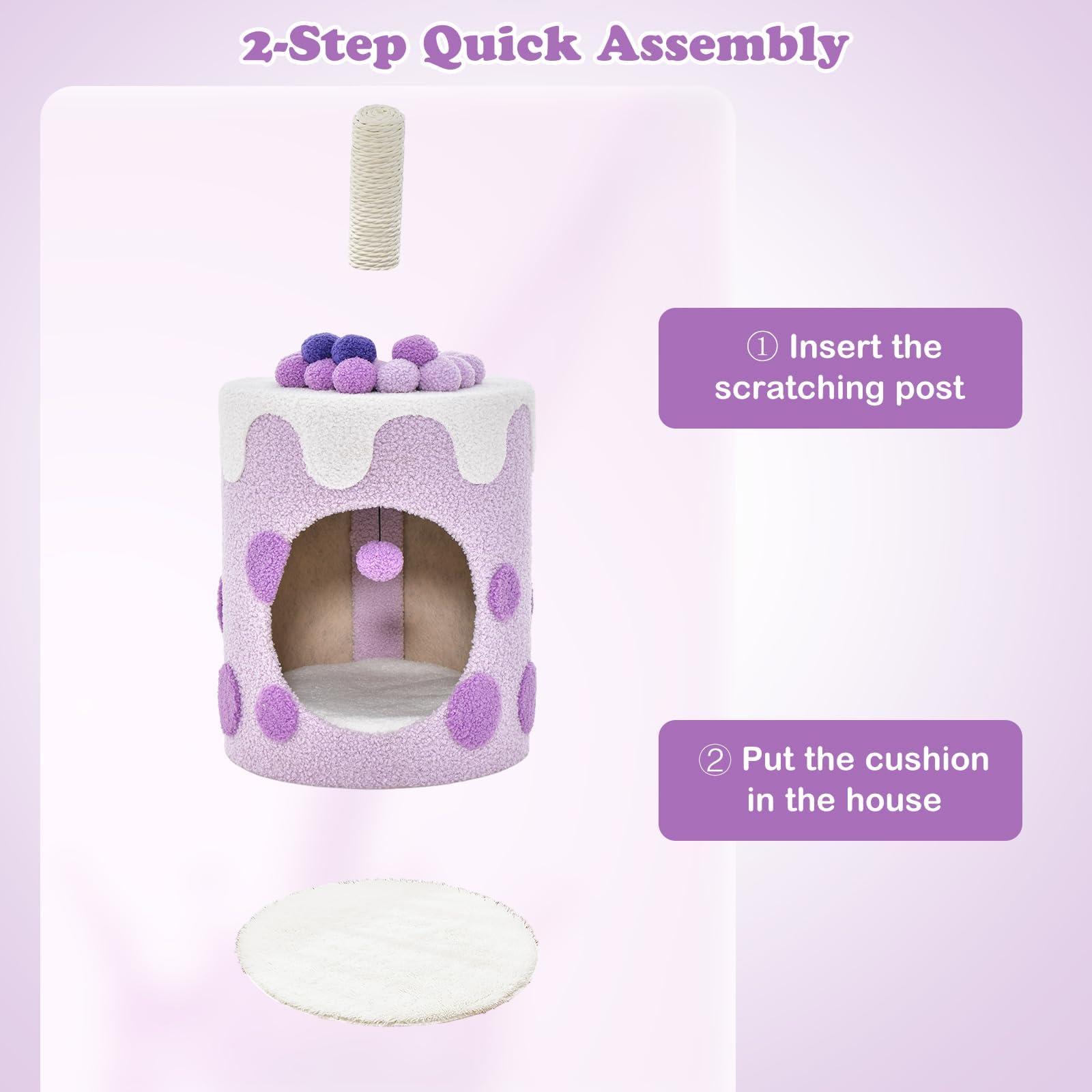 Tangkula Bubble Tea Cat Tree Tower, 26.5 Inch Cat Condo Furniture with Scratching Post, Dangling Ball Toy, Multifunctional Cat Furniture for Indoor Cats, Cute Kitten Activity Center (Purple)