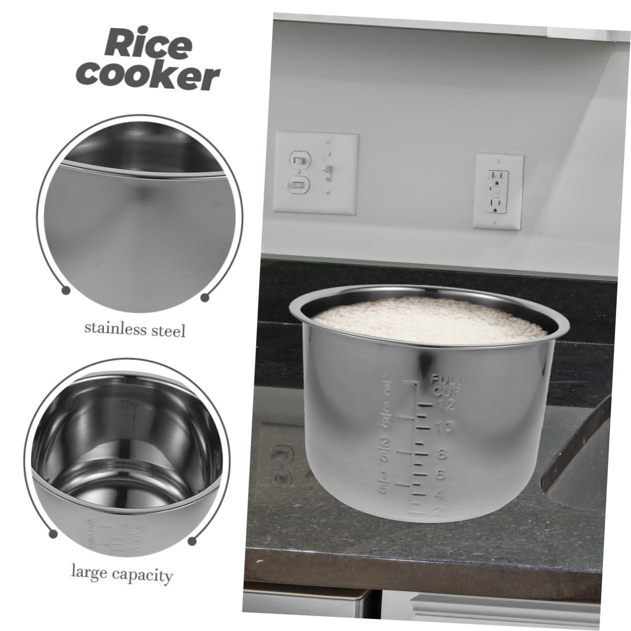 Zerodeko Revestimiento de Olla arrocera reemplazo Olla arrocera Interior con Bol Acero Inoxidable recipientes Cocina Repuesto de Cocina Forro eléctrica Acero Inoxidable 304 Silver