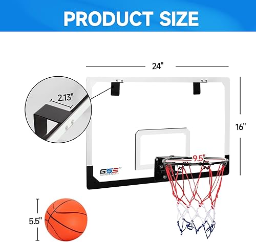 Miniatura 2 de GSE Games & Sports Expert Aro de baloncesto para colocar sobre la puerta con baloncesto y bomba, juego de aro de baloncesto montado en la pared con
