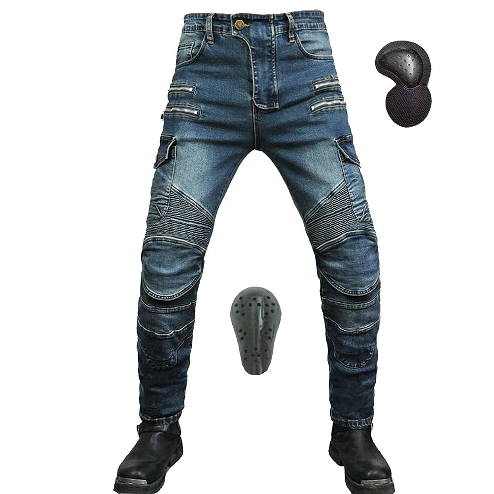 Uomo Moto Equitazione Pantaloni Motorcycle Biker Jeans Protezione Rinforzato Ginocchio Anca Pads