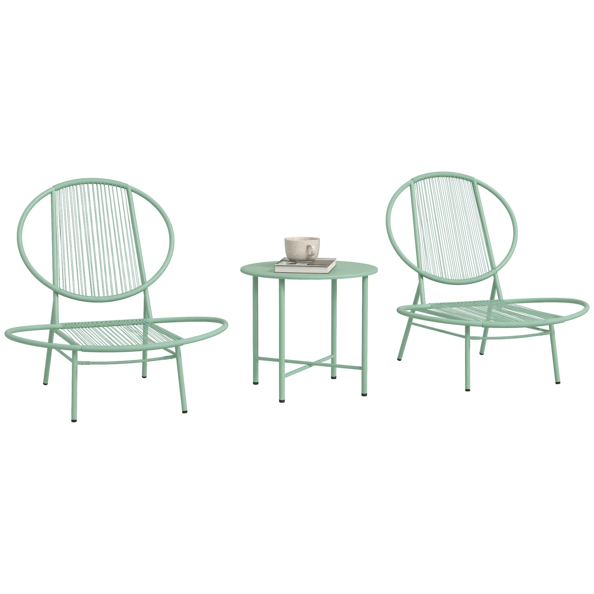 Outsunny Bistro Set 3 pièces en acier résistant aux intempéries meubles de jardin table de bistrot chaises ergonomiques