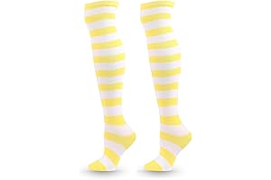 White and Yellow Striped Thigh High Socks