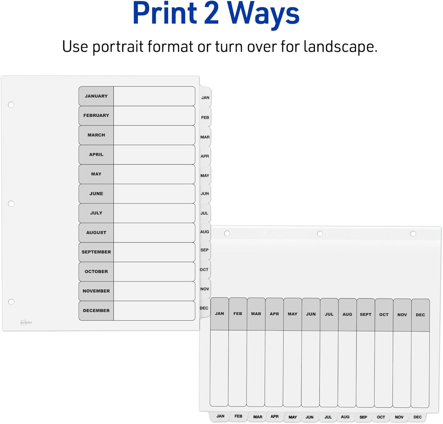 Avery Jan-Dec Dividers for 3 Ring Binders, 12 Tabs per Set, Customizable Table of Contents, Classic White Tabs, Great for Organizing Reports, Projects, and More (6 Sets of 11826)