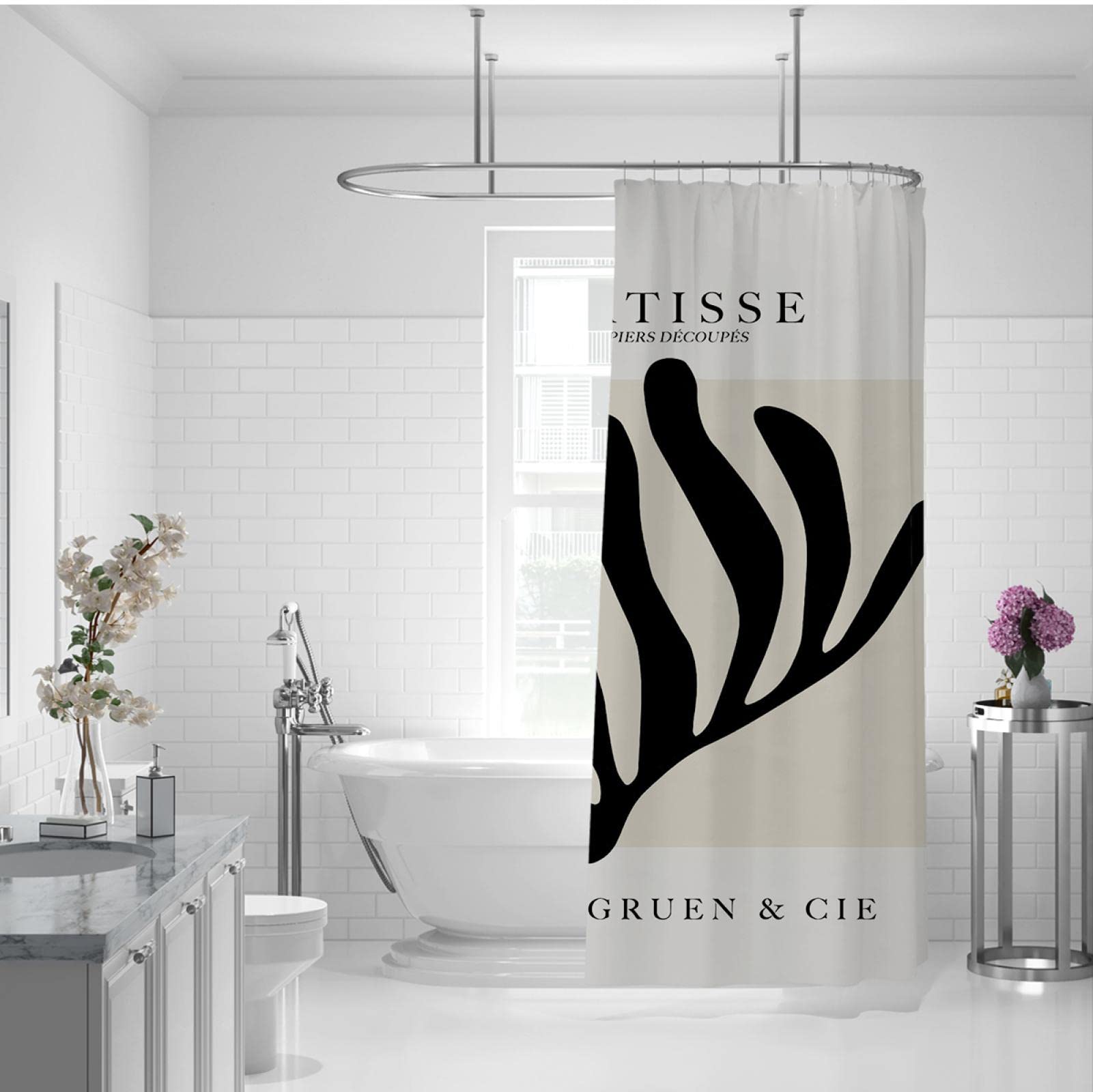 Henri Matisse Kunst dekorative Duschvorhänge für Badezimmer Schwarz Wasseralgen Muster Retro Gemälde Duschvorhang Hotel Rv Spa Vorhänge 220x183cm
