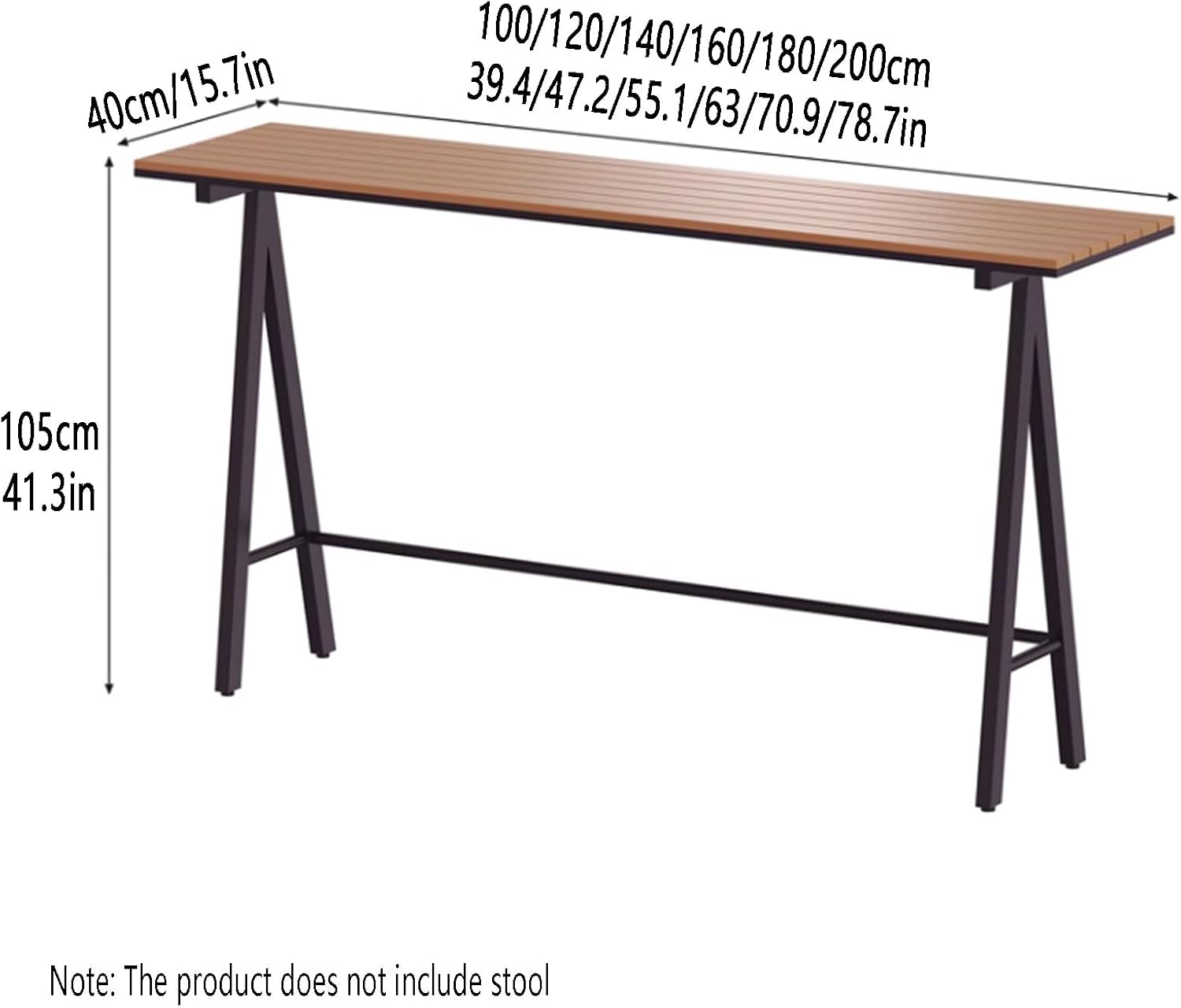 Outdoor Industrial Bar Table - Rectangular Plastic Wood Dining Table with Metal Base, Narrow High Top Bistro Table for Patio, Balcony, Pub, and Railing - No Stools Included, Perfe
