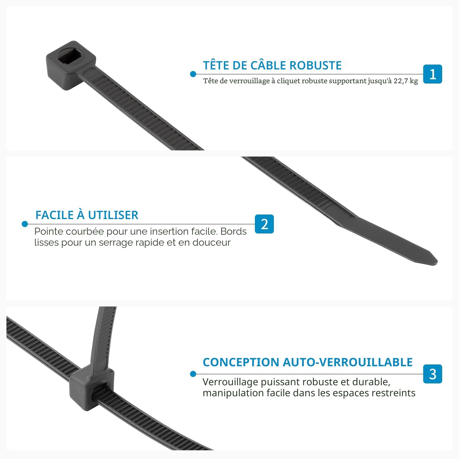 XINGO 1500 Pièces Noir Collier de Serrage Plastique, Serflex Plastique Professionnelles, Rislan 100/150/200/250/300mm de Long Résistant aux UV, Pour Gérer les Différents Câbles,