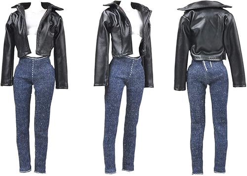 Miniatura 2 de E-TING Traje de abrigo de cuero fresco estilo motocicleta salvaje ropa de pareja para muñecas (niña)