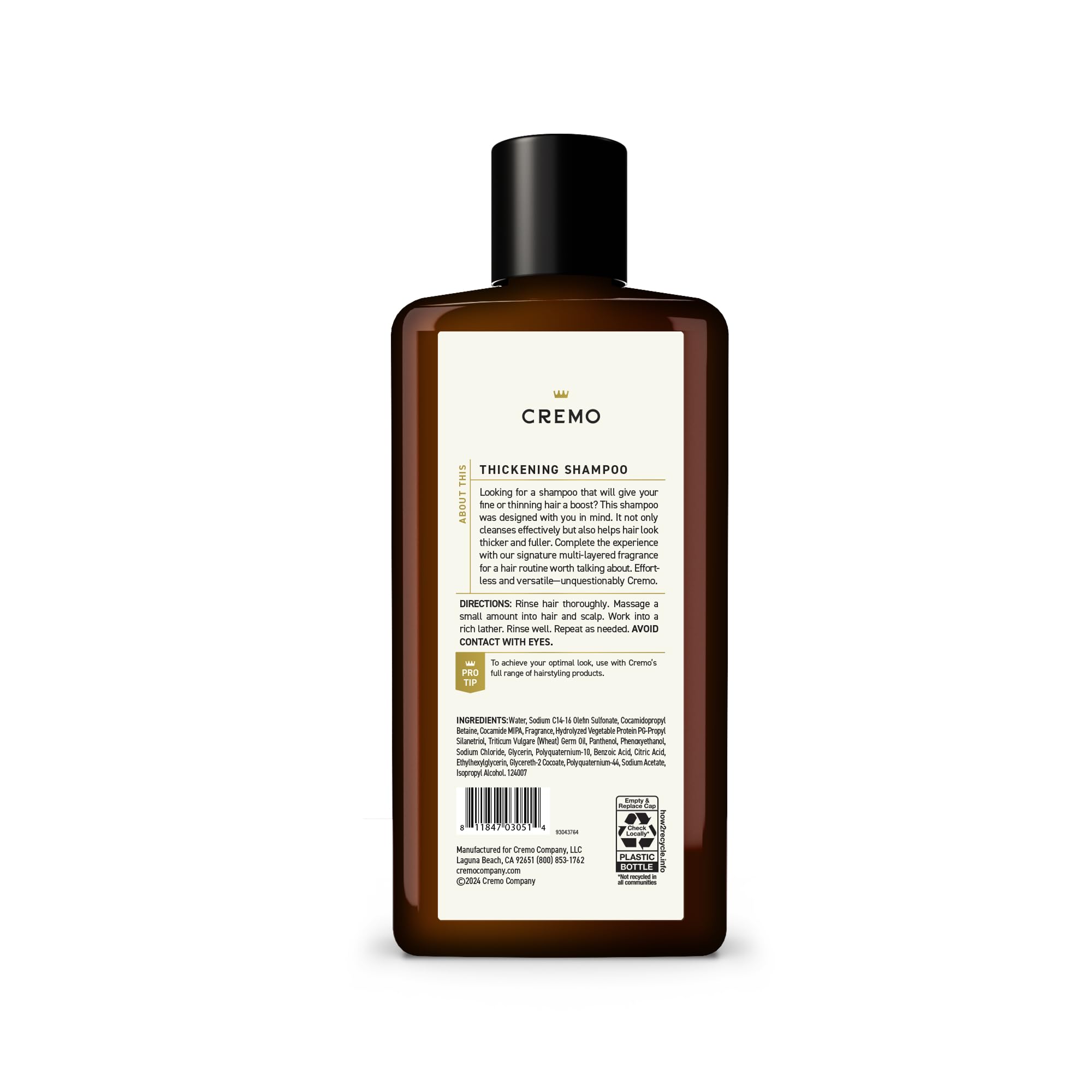 Cremo Juniper & Eucalyptus Barber Grade Thickening Shampoo, 16 Fl Oz