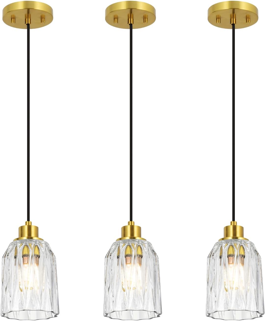3-Pack Modern Pendant Light Fixtures, Kitchen Island Hanging Light Pendant Lighting Fixture with Glass Lampshade for Bedroom Living Room Kitchen