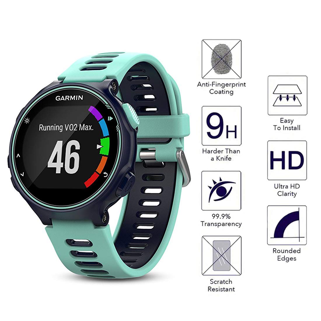 Diruite 4 Pezzi Vetro Temperato Per Garmin Forerunner 735XT – Protezione Schermo 9H HD - 3