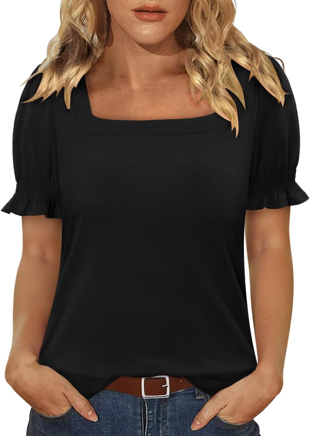 CRAZY GRID Womens Trendy Summer Tops Puff Sleeve Loose Fit Shirts Dressy Casual Blouses - Image 2