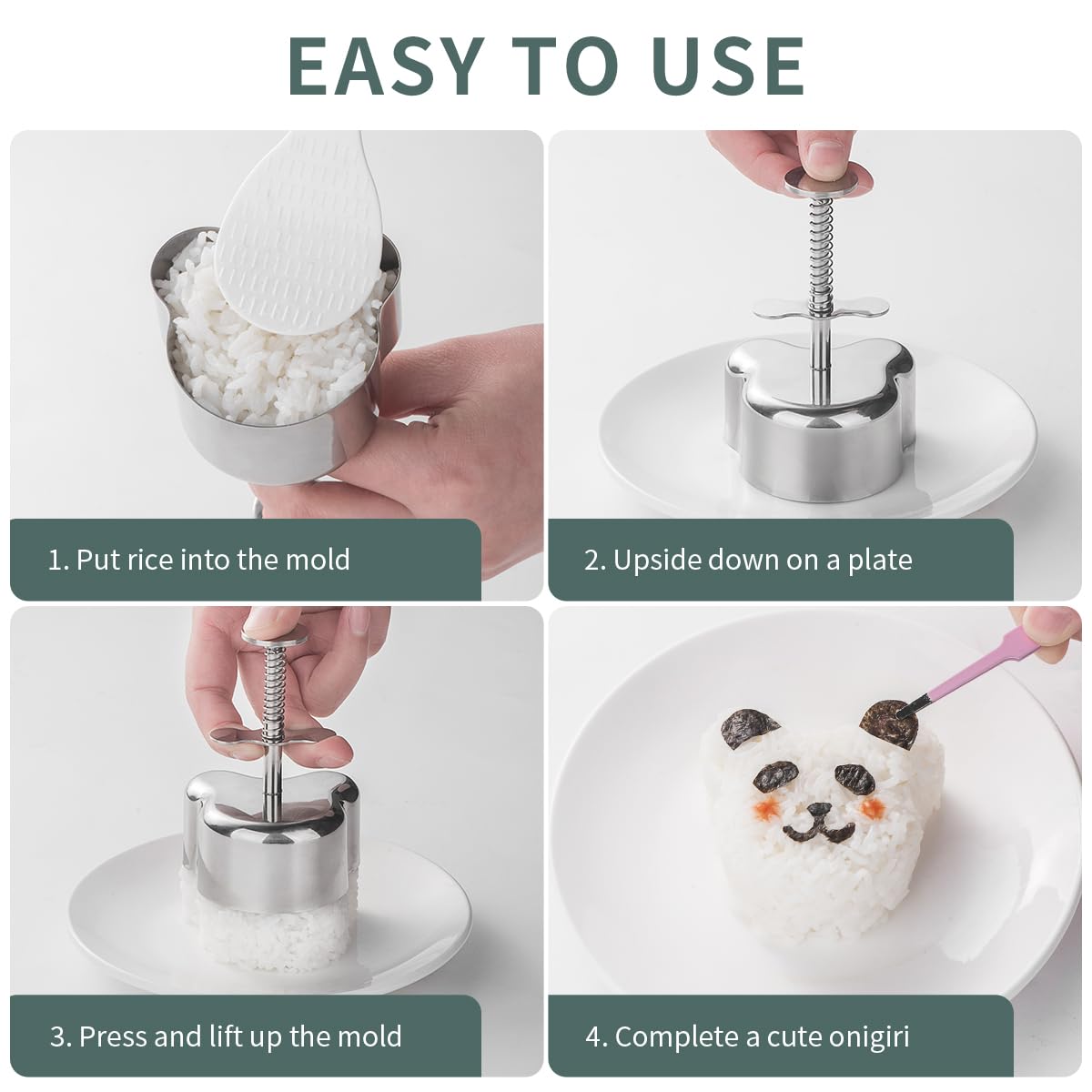 choxila 4-częściowy zestaw form Onigiri ze stali nierdzewnej, forma do robienia sushi, forma do spamu Musubi dla dzieci na lunch Bento i do domu DIY