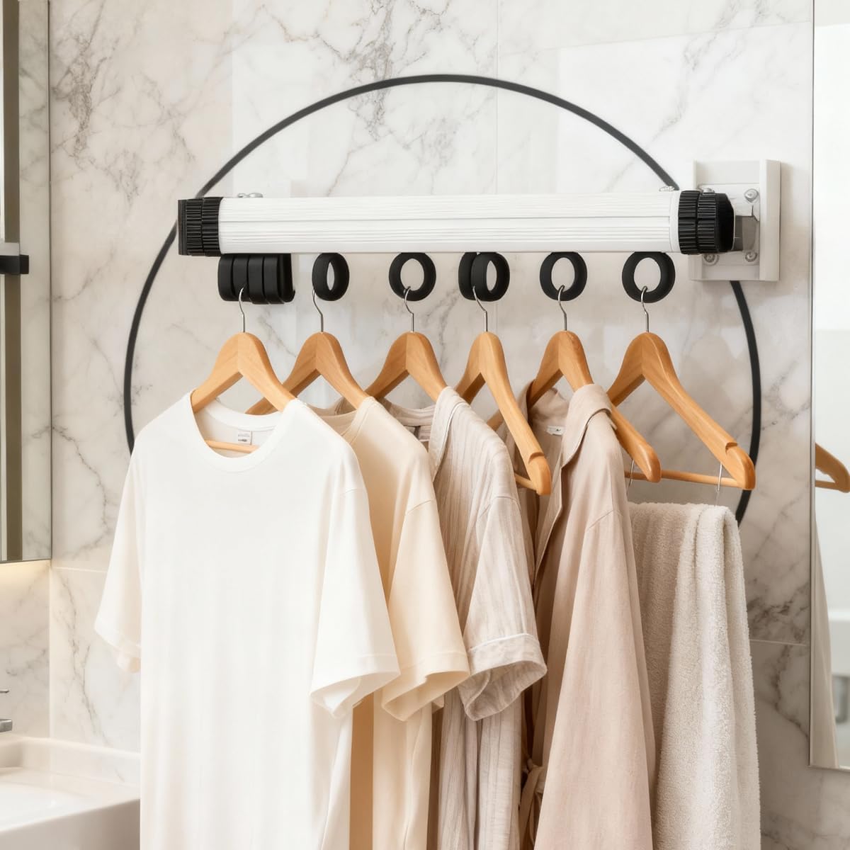 Wall Mounted Clothes Drying Rack, Foldable Laundry Drying Hanger Rack for Indoor & Outdoor Use - Laundry Rooms, Bathroom & Balconies (White)