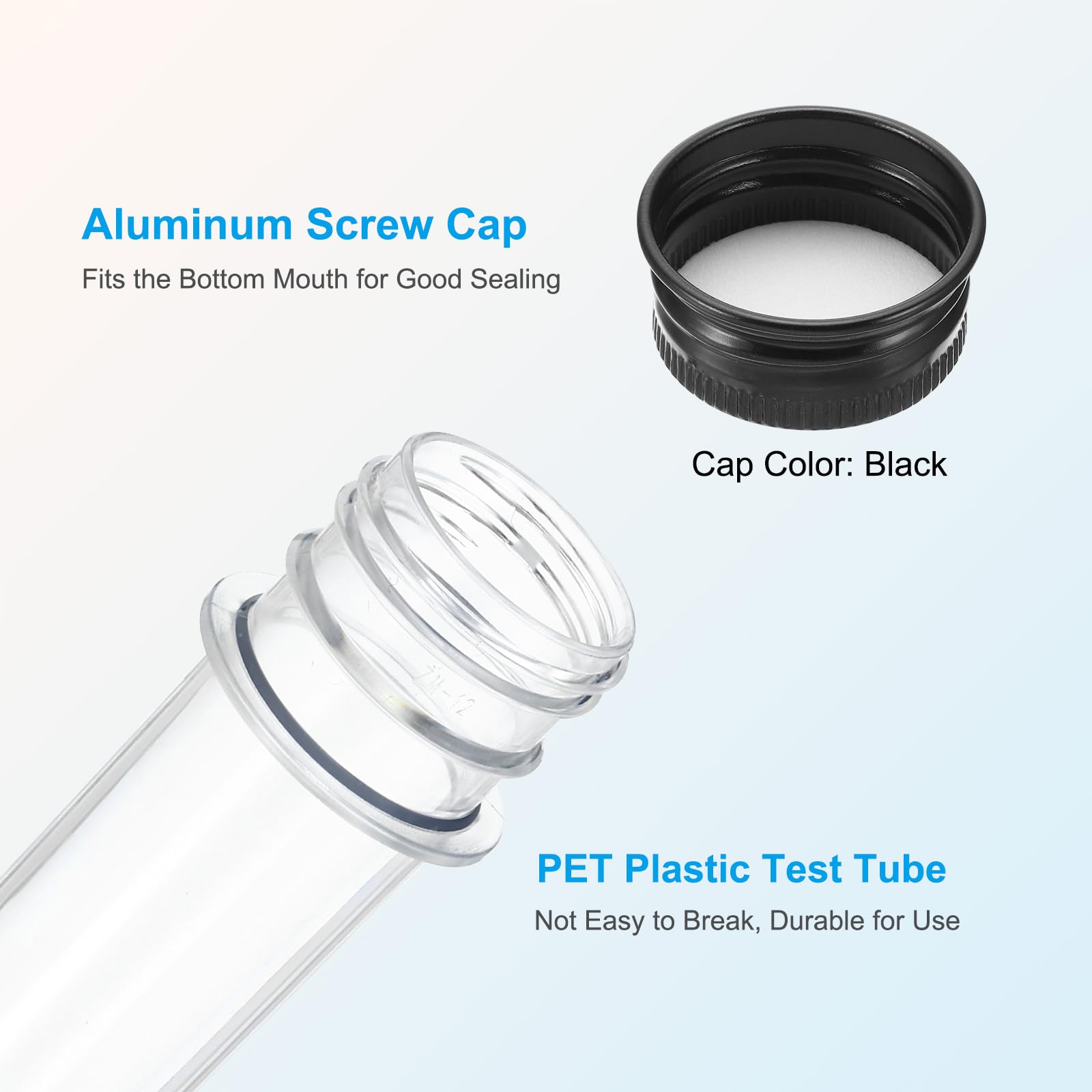 PATIKIL Tubos de Ensayo de 40 ml, 60 Unidades, 5.51x0.98" Contenedores Redondos de Plástico Transparente con Tapas para Almacenamiento de Cuentas, Dulces, Sales de Baño, Negro